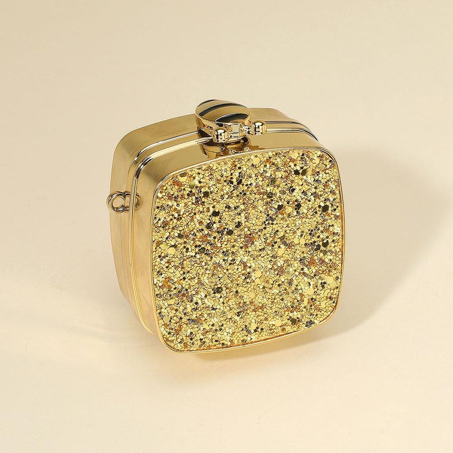 Gold Glitter Mini Clutch Bag, Square Evening Party Purse, Detachable Strap (2.75" X 2.75")