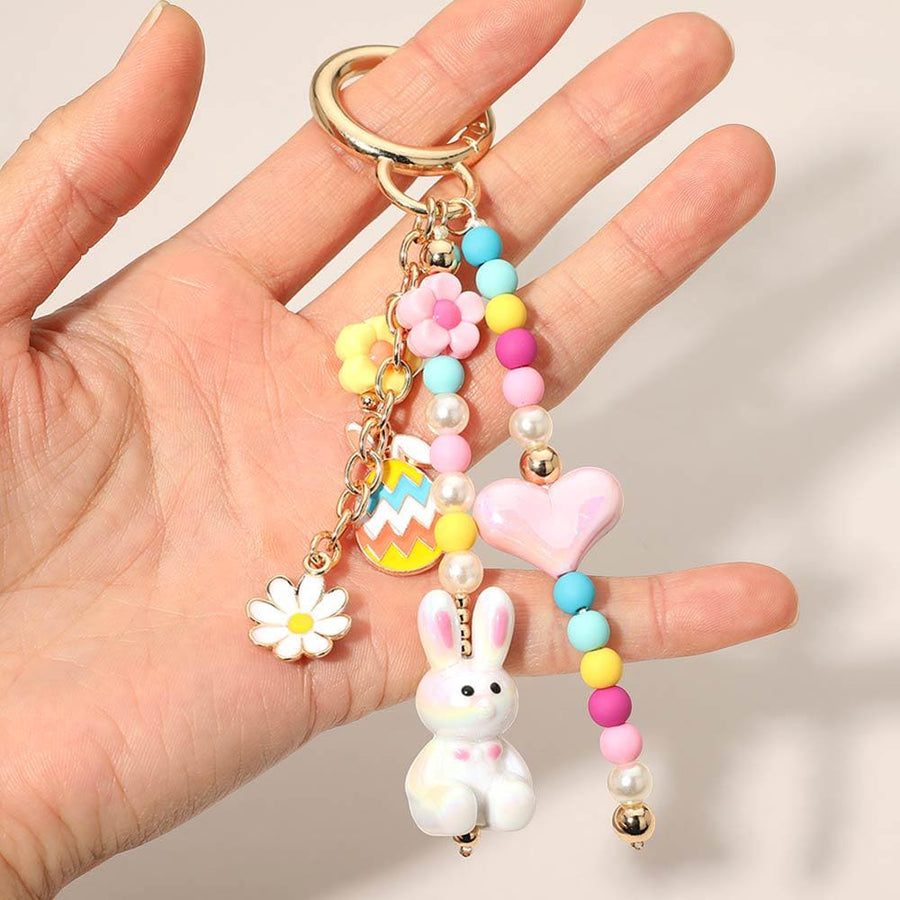 Beaded Easter Bunny Charm Keychain, Colorful Spring Bag Accessory