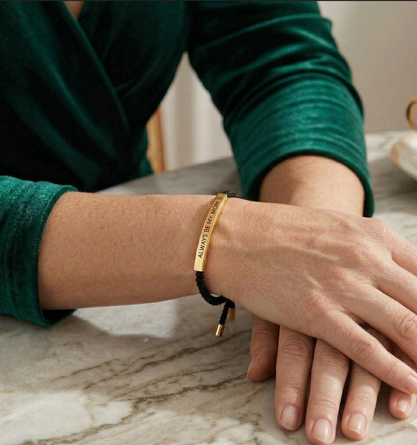 MAMA Bar Bracelet, Adjustable Rope, Gift for Mom, Birthday Jewelry