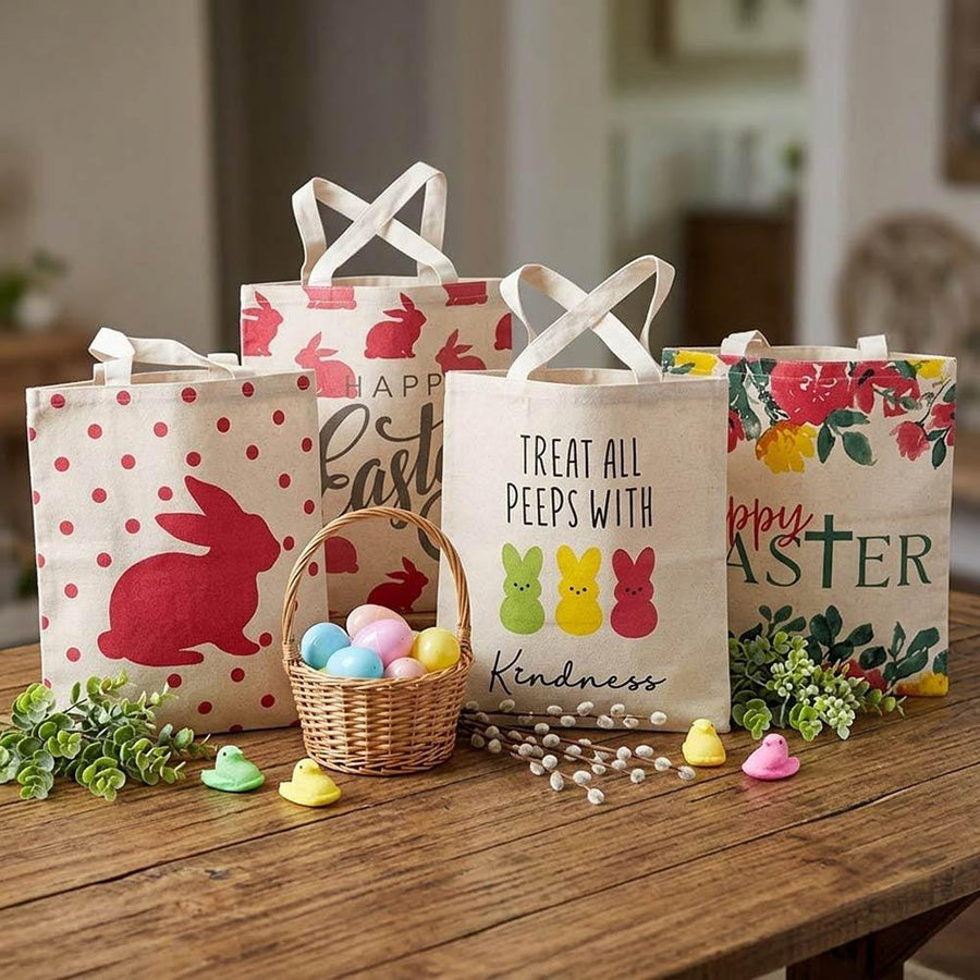 Easter Bunny Canvas Tote, Spring Print Shoulder Bag