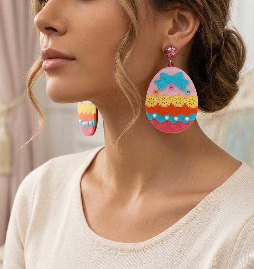 Glitter Resin Easter Egg Dangle Earrings, Spring Pastel Jewelry Basket Stuffer