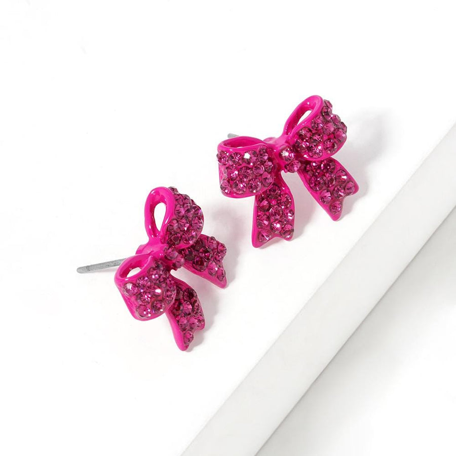 Crystal Rhinestone Sparkly Pave Bow Stud Earrings, Dainty Bow Jewelry, Bridal Wedding Gift