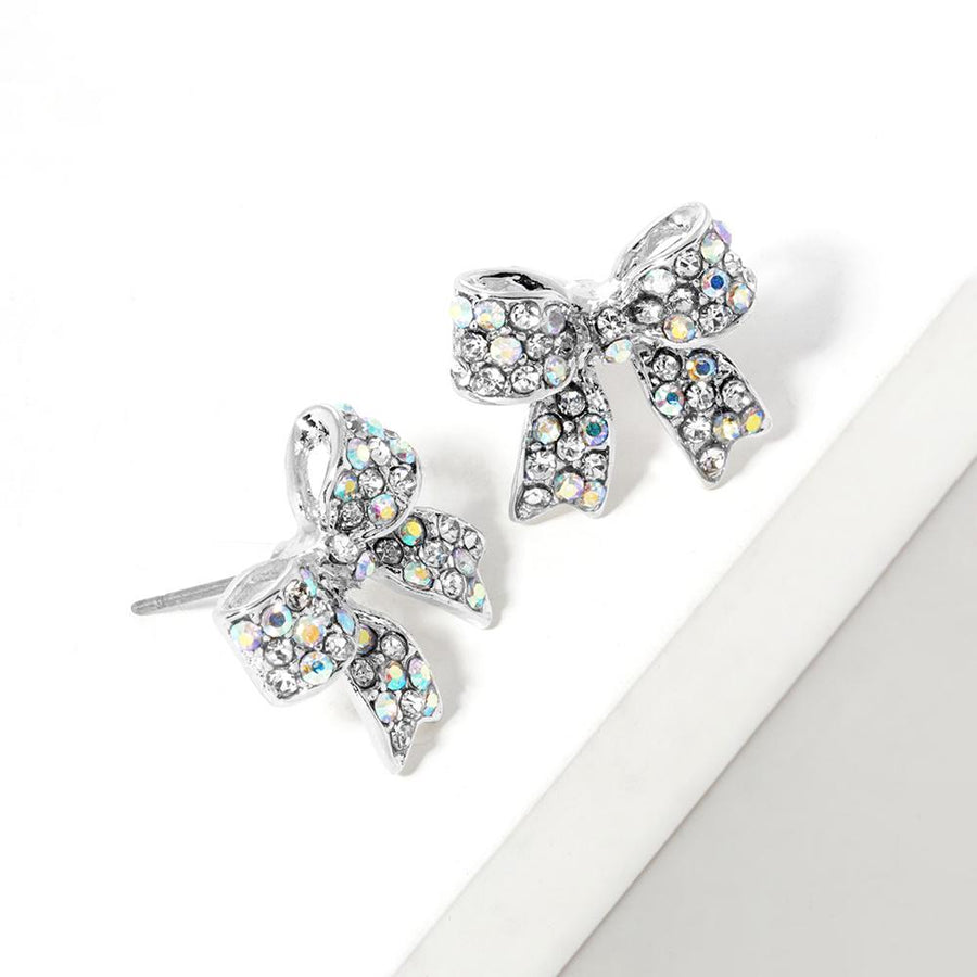 Crystal Rhinestone Sparkly Pave Bow Stud Earrings, Dainty Bow Jewelry, Bridal Wedding Gift