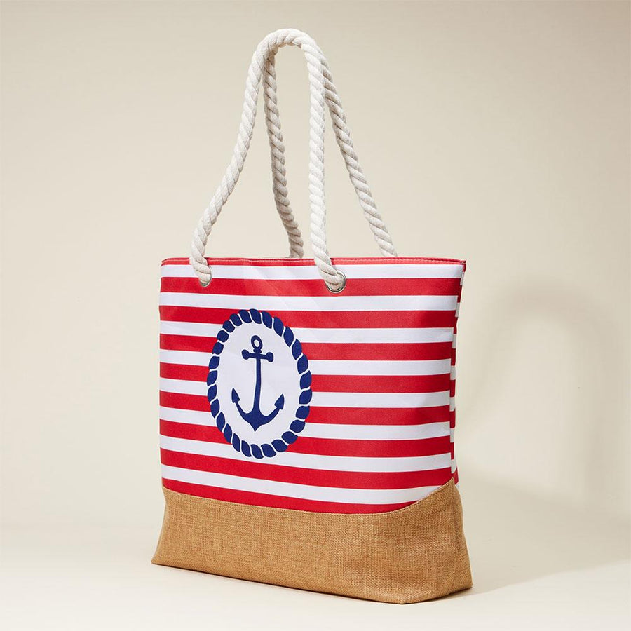 Anchor Striped Beach Tote, Rope Handle Shoulder bag, Large Summer Vacation Pool Bag