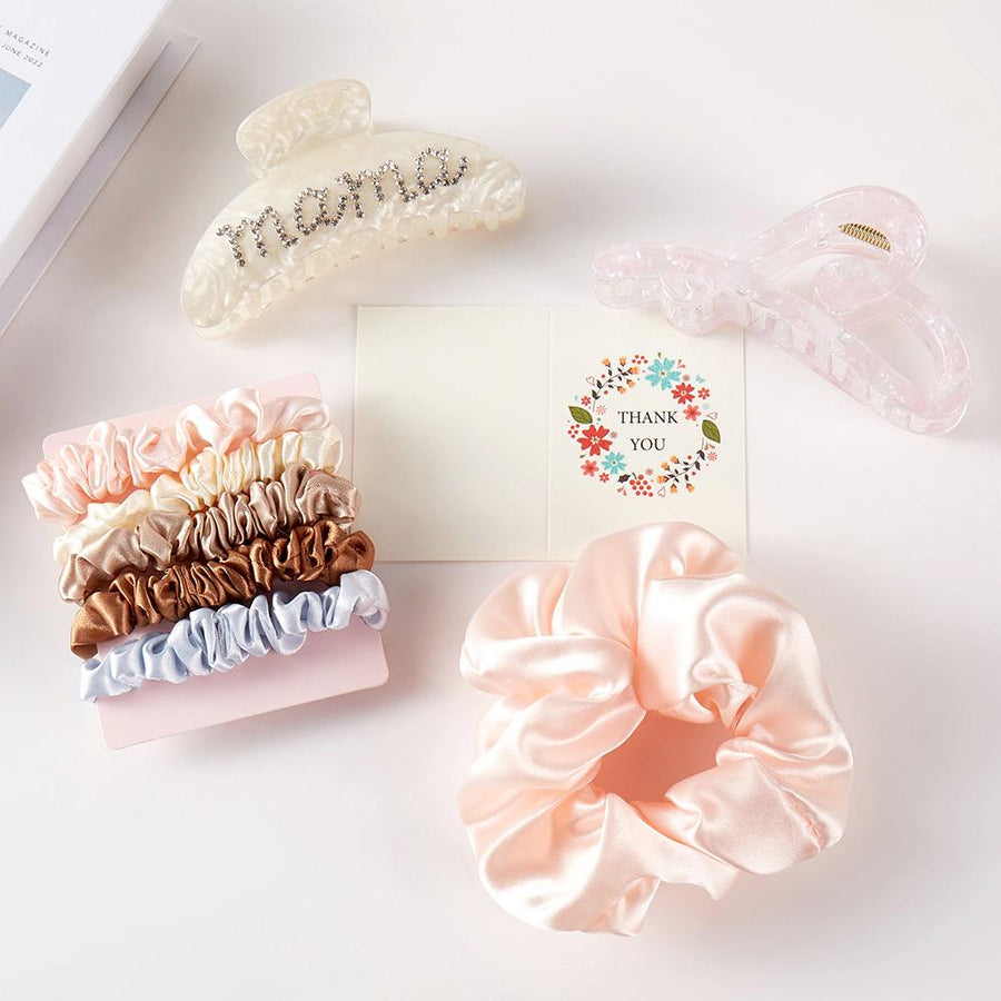 8PCS - MAMA Bling Studded Hair Claw Clips Stretchable Fabric Hairbands Set, Mother's Day Gift