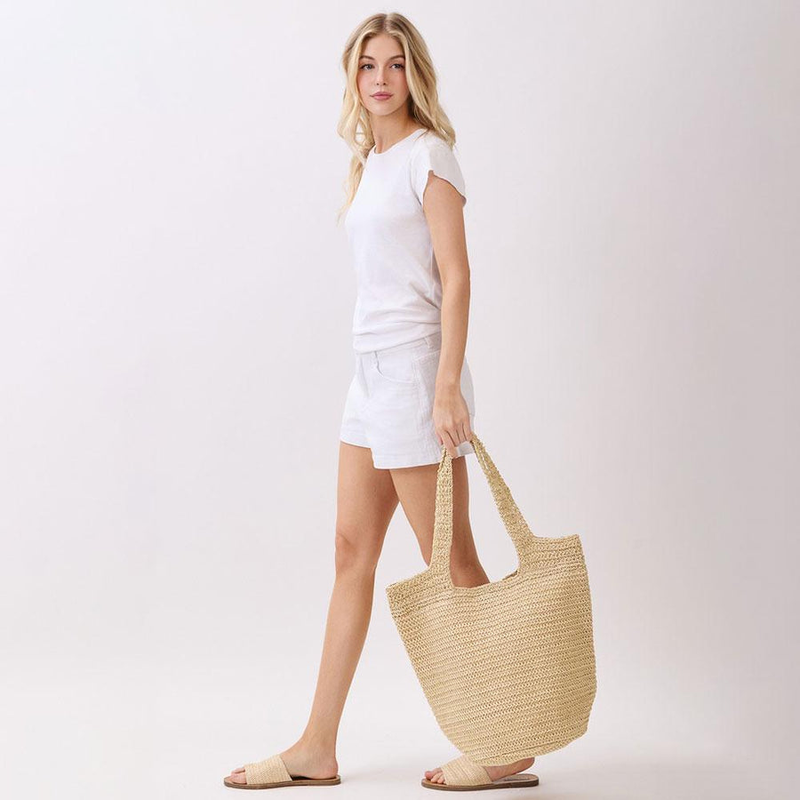 Handmade Woven Tote Bag, Round Bottom Boho Summer Beach Shoulder Bag, Large Handbag