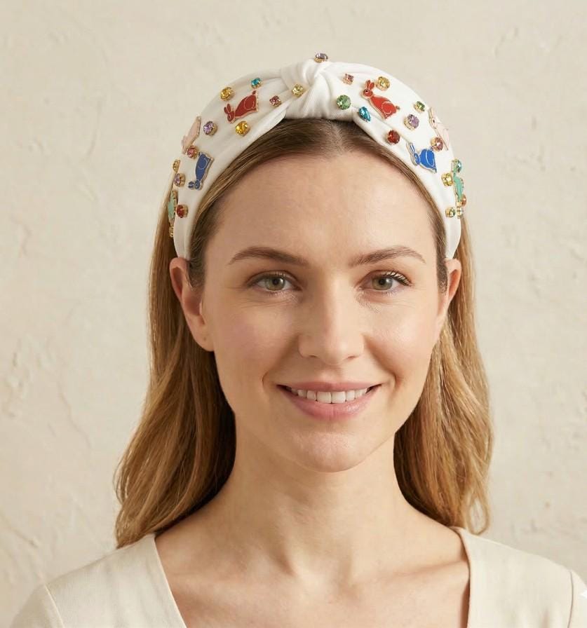 Colorful Stone Cluster Easter Knot Headband, Enamel Embellished Spring Hair Accessory