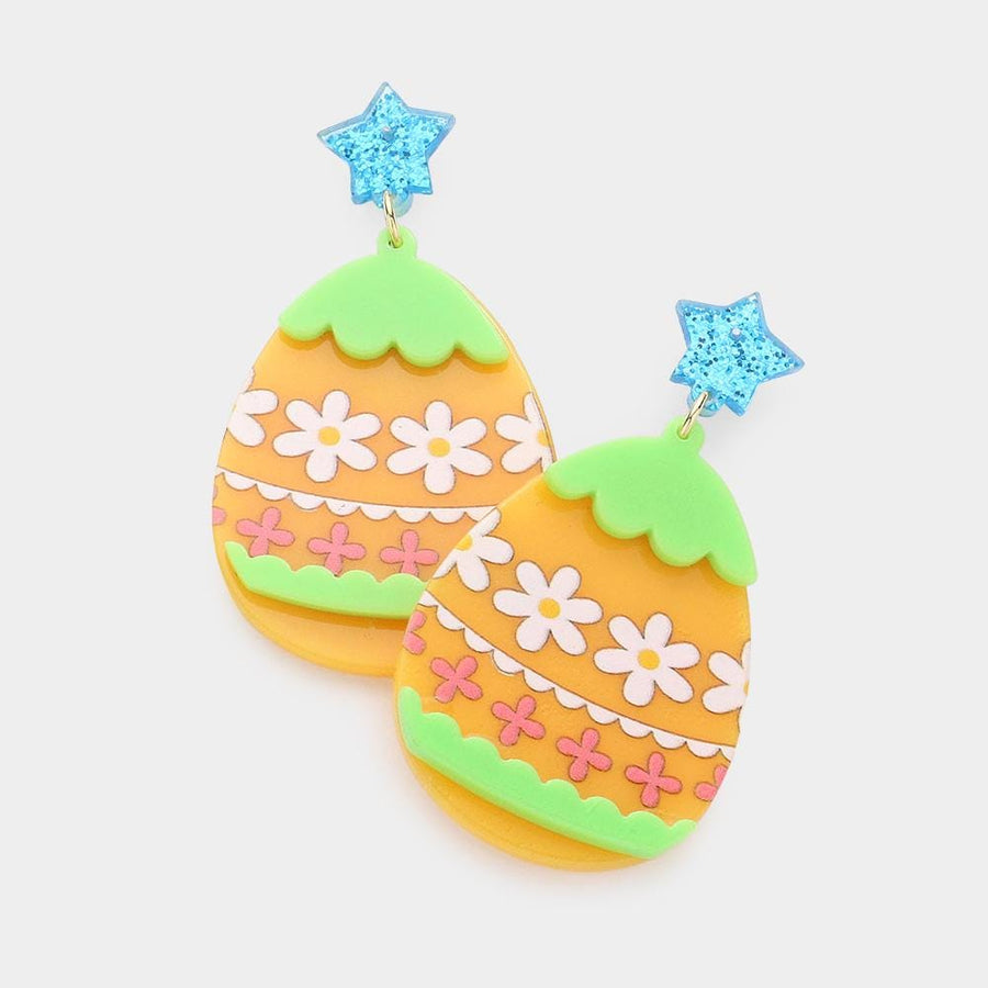 Flower Decorated Easter Egg Dangle Earrings, Pastel Spring Holiday Jewelry