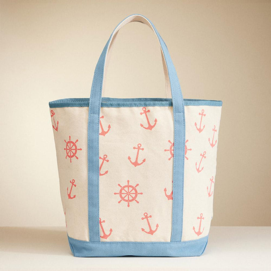 Anchor Wheel Tote | Summer Vacation Bag | Soft Shopper Carry on | Beach Shoulder Bag