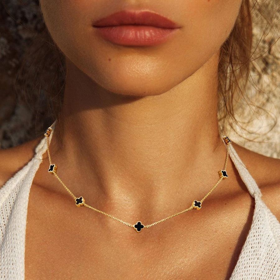 Gold Dipped Quatrefoil Station Necklace, Dainty Lucky Clover Layering Jewelry for Women
