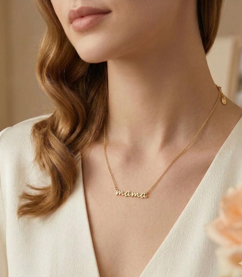14K Gold Dipped Mama Necklace, Dainty Pendant Jewelry, Mother's Day Gift