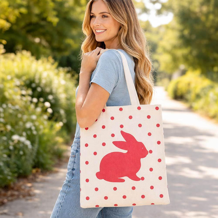 Easter Bunny Canvas Tote, Spring Print Shoulder Bag