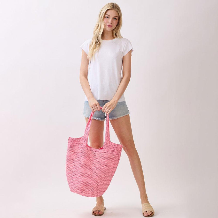 Handmade Woven Tote Bag, Round Bottom Boho Summer Beach Shoulder Bag, Large Handbag