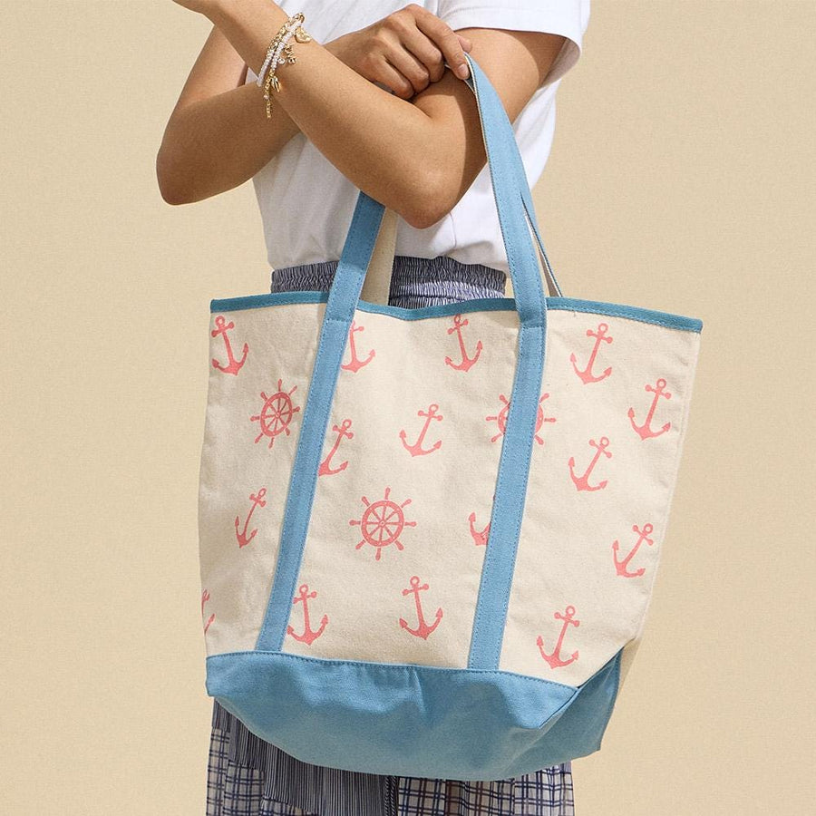 Anchor Wheel Tote | Summer Vacation Bag | Soft Shopper Carry on | Beach Shoulder Bag