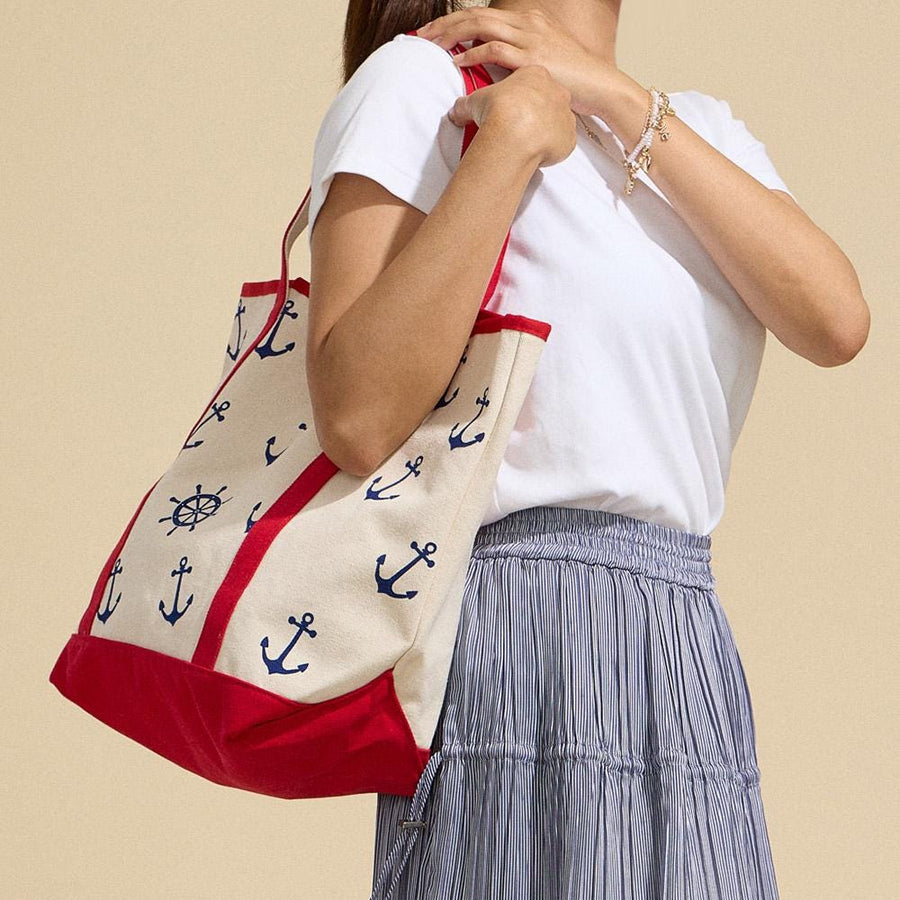 Anchor Wheel Tote | Summer Vacation Bag | Soft Shopper Carry on | Beach Shoulder Bag
