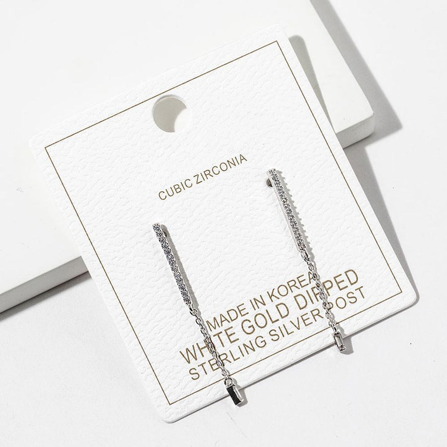 Gold Dipped CZ Pave Linear Bar Drop Earrings, Minimalist Bridal Jewelry