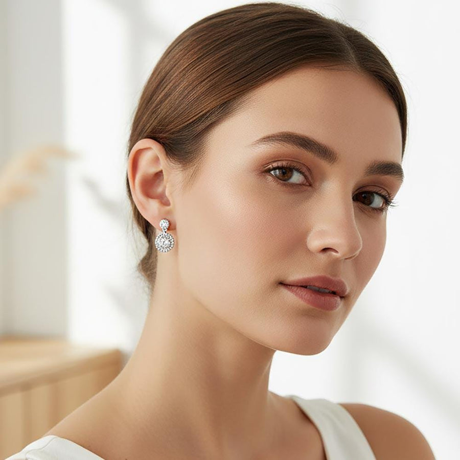 Gold Dipped Round CZ Drop Dangle Earrings, Minimalist Bridal Wedding Jewelry