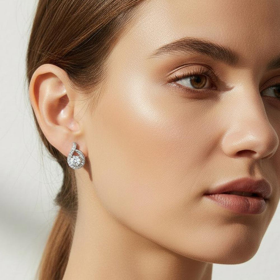 Gold Dipped CZ Halo Teardrop Stud Earrings, Bridal Wedding Sparkle Jewelry