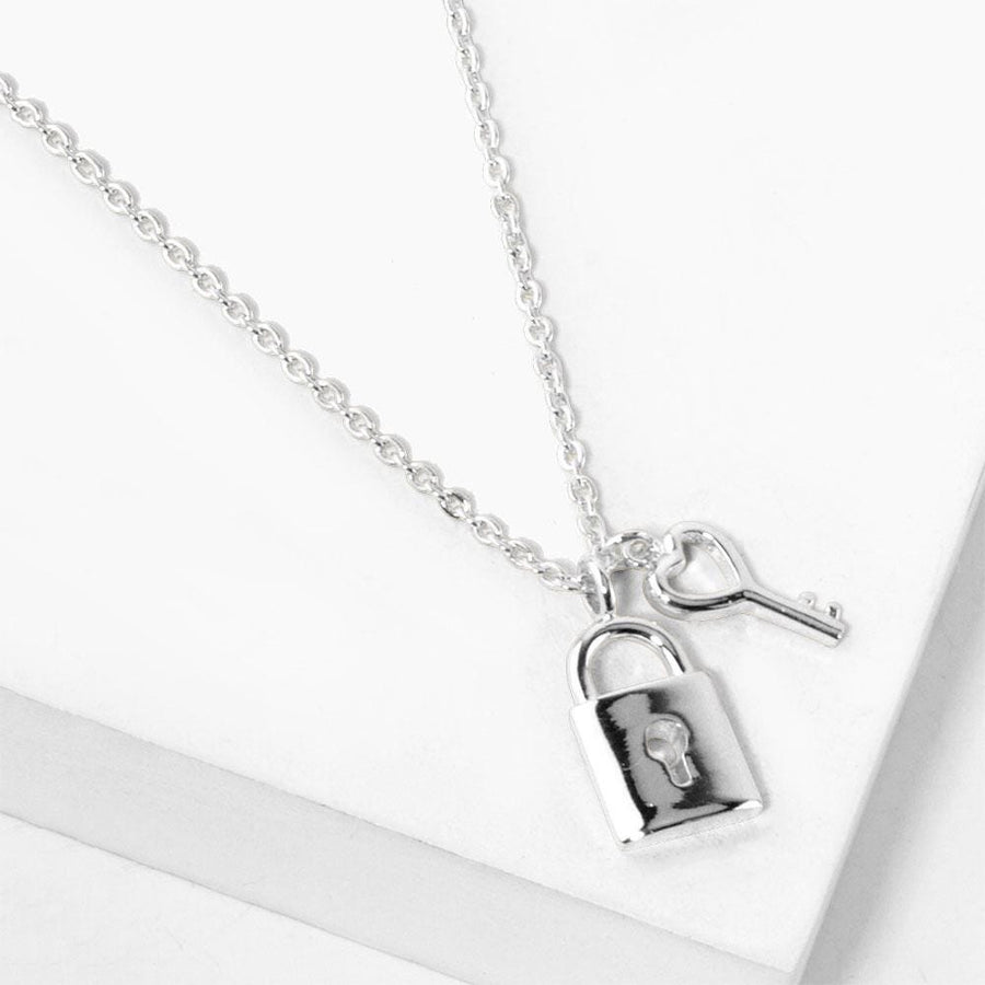 Gold Dipped Lock and Key Pendant Necklace, Minimalist Symbol of Connection