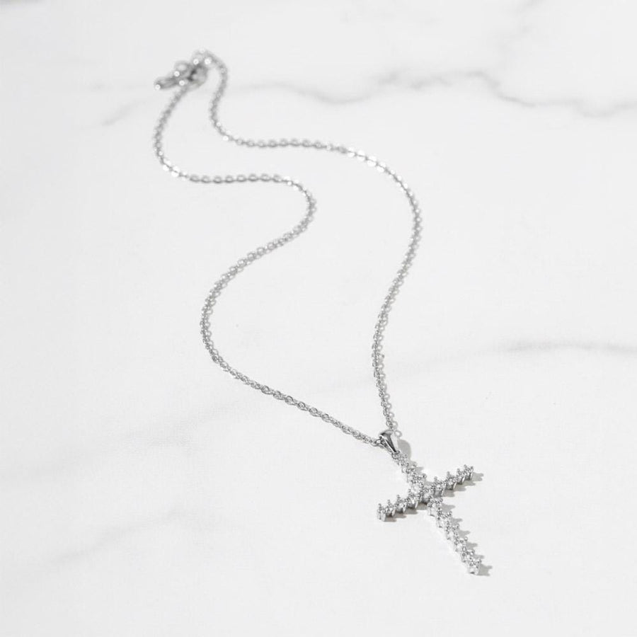 Gold Dipped CZ Cross Pendant Necklace, Minimalist Faith Jewelry, Sparkle Christian Statement
