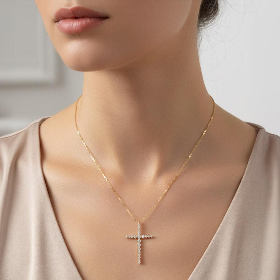 Gold Dipped CZ Cross Pendant Necklace, Minimalist Faith Jewelry, Sparkle Christian Statement
