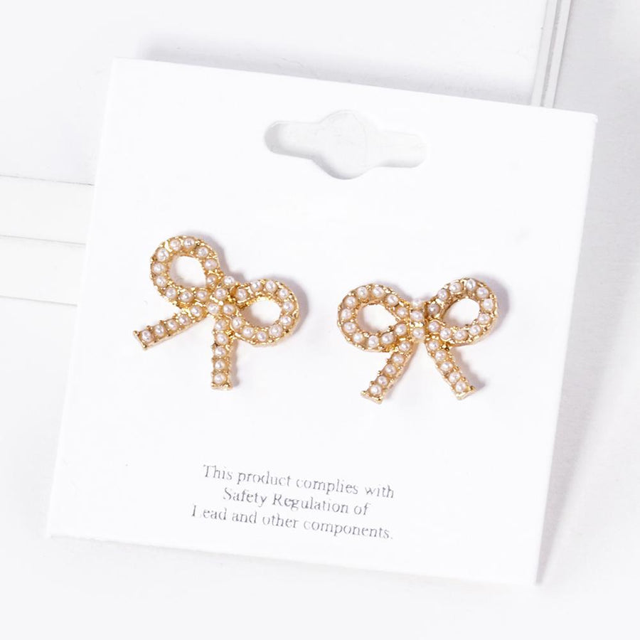 Crystal Stone Bow Stud Earrings, Ribbon Sparkle Bow Studs, Everyday and Party wear