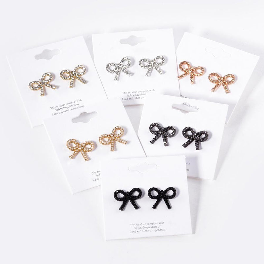 Crystal Stone Bow Stud Earrings, Ribbon Sparkle Bow Studs, Everyday and Party wear