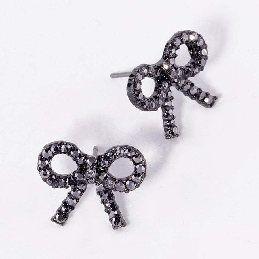 Crystal Stone Bow Stud Earrings, Ribbon Sparkle Bow Studs, Everyday and Party wear