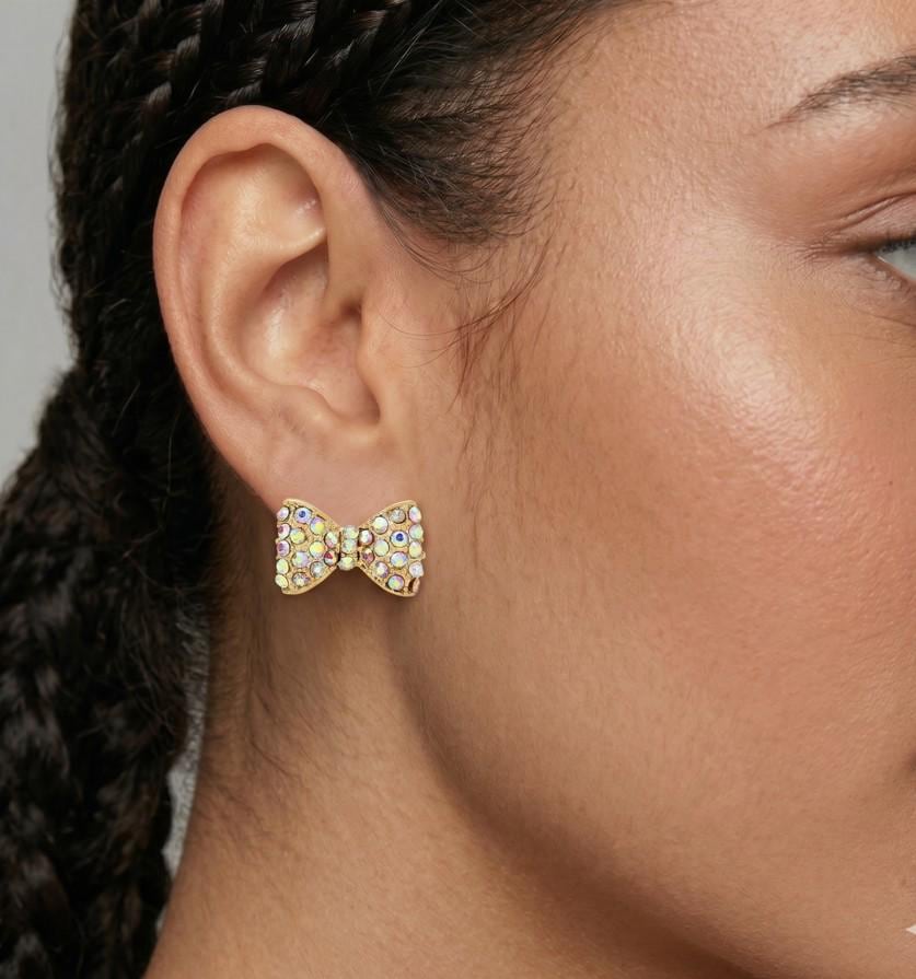 Crystal Bow Stud Earrings, Sparkle Ribbon Bow Studs, Minimalist Everyday Jewelry