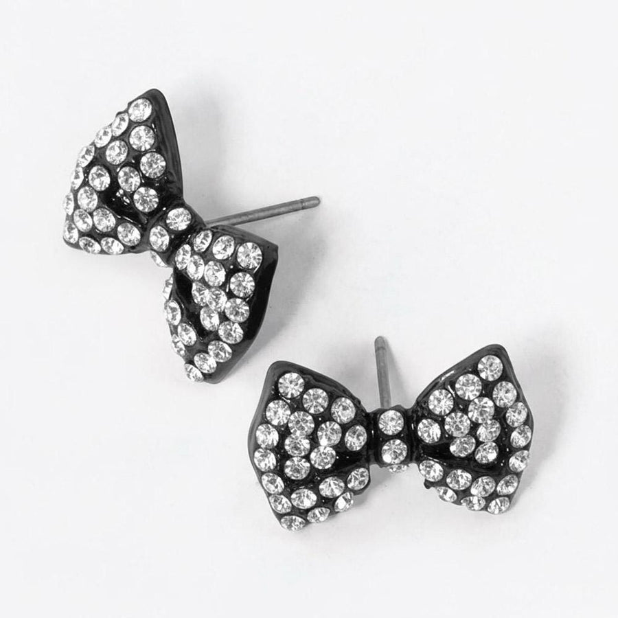 Crystal Rhinestone Bow Stud Earrings, Dainty Ribbon Sparkle Jewelry Studs