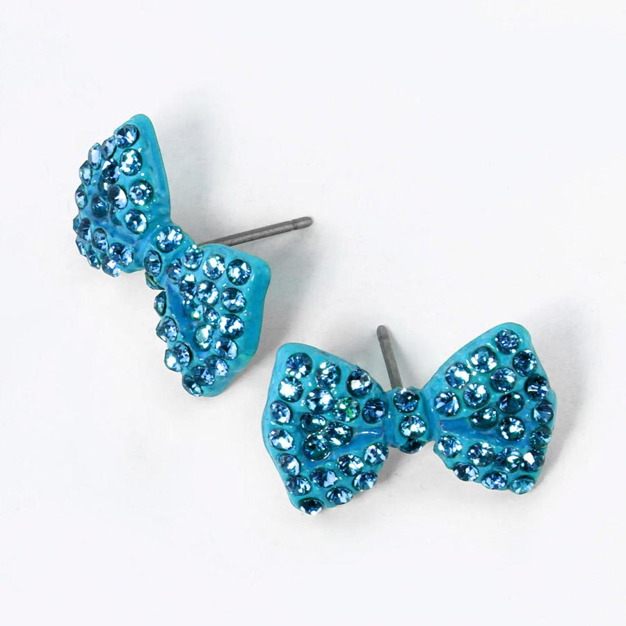 Crystal Rhinestone Bow Stud Earrings, Dainty Ribbon Sparkle Jewelry Studs