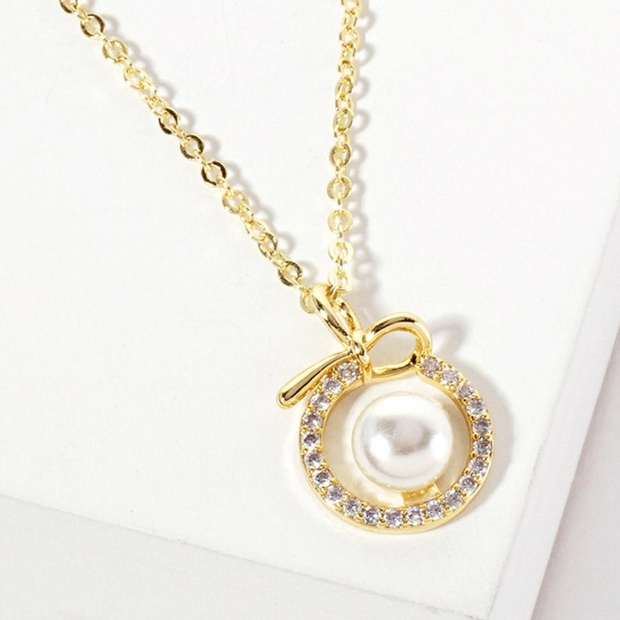 Gold Dipped Pearl Halo Charm Pendant Necklace, CZ Sparkle, Bridal Wedding Jewelry