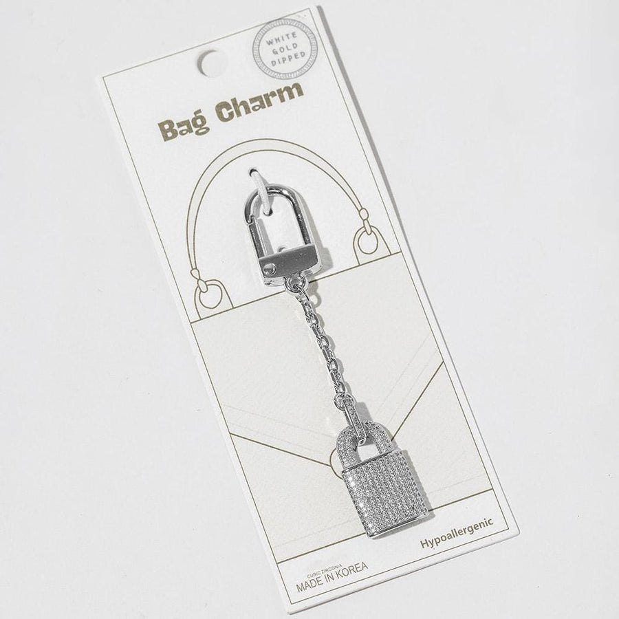 Gold Dipped Padlock Charm Keychain, Pave CZ Sparkle Lock Bag Accessory