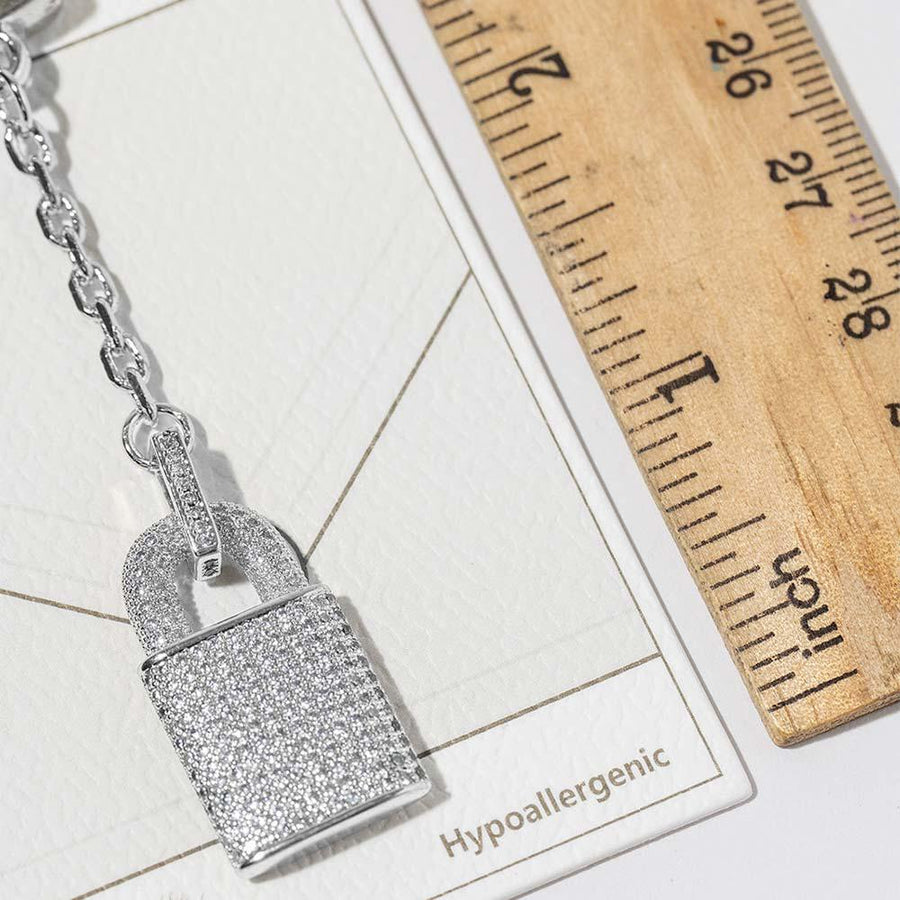 Gold Dipped Padlock Charm Keychain, Pave CZ Sparkle Lock Bag Accessory