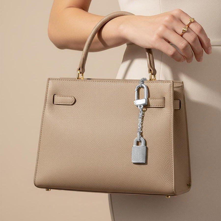 Gold Dipped Padlock Charm Keychain, Pave CZ Sparkle Lock Bag Accessory