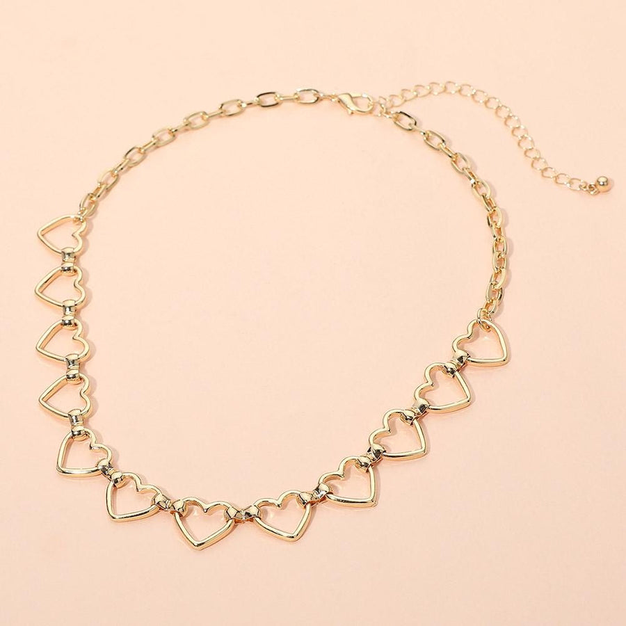 Open Heart Link Chain Necklace, Gold Tone, Layering Statement Jewelry