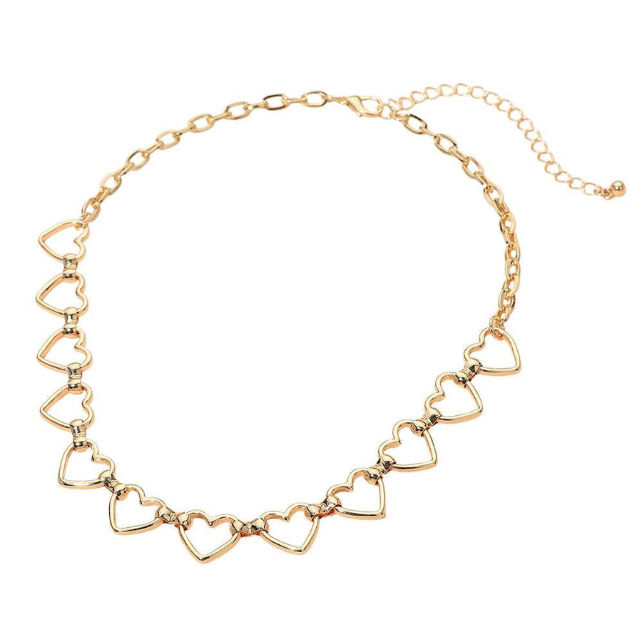 Open Heart Link Chain Necklace, Gold Tone, Layering Statement Jewelry