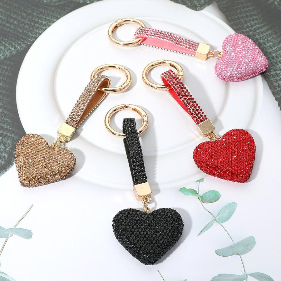 Rhinestone Heart Keychain Bag Charm, Sparkle Purse Accessory, Glam Glamour Keychain