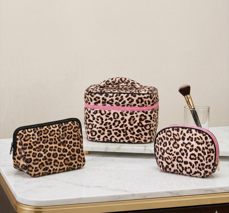 Leopard Print Cosmetic Pouch, Animal Print Travel Makeup Bag, Toiletry Organizer