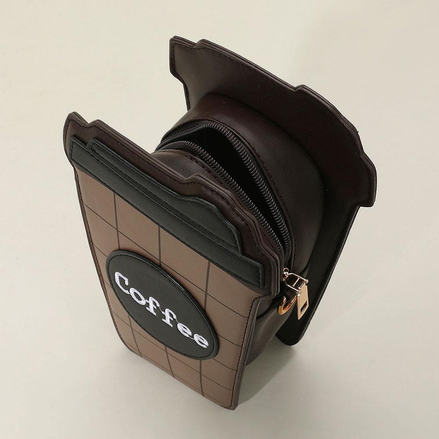 Faux Leather Coffee Cup Crossbody Bag, Novelty Mini Handbag, Barista Style Shoulder Bag