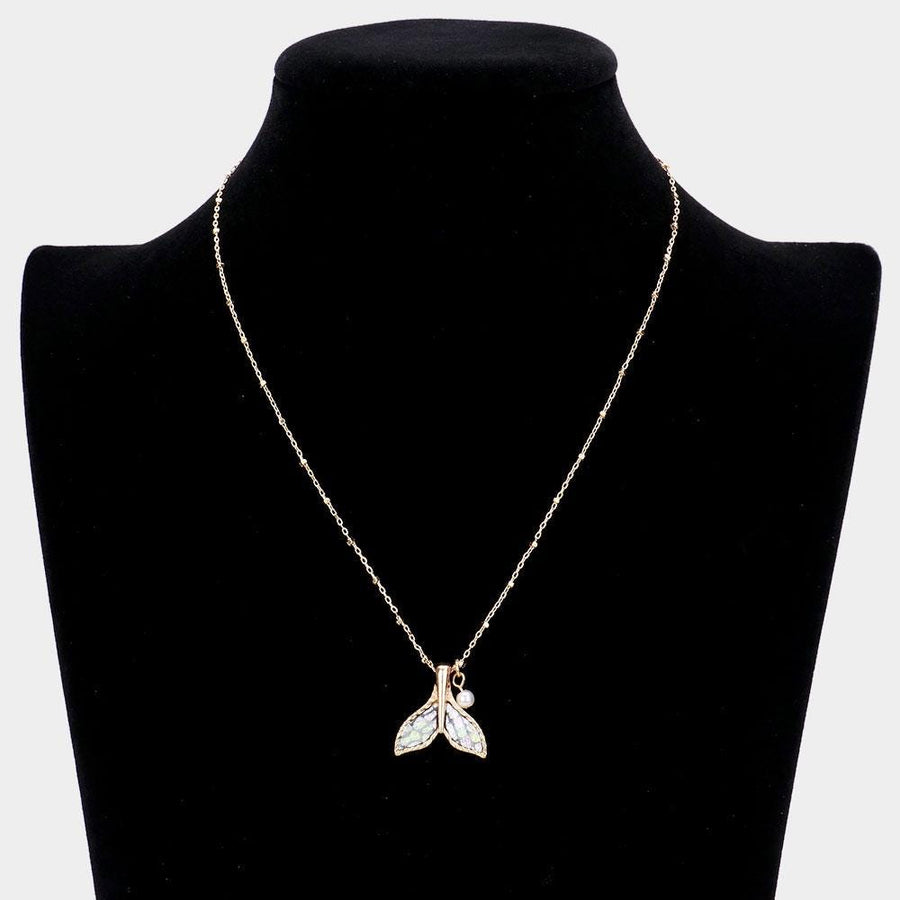Patterned Whale Tail Pearl Pendant Necklace, Ocean Lover Coastal Jewelry
