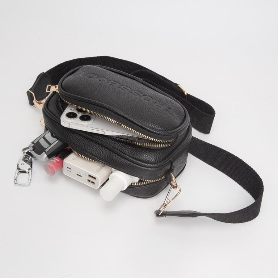 Faux Pebbled Leather Structured Crossbody Bag, Minimalist Everyday Shoulder Purse
