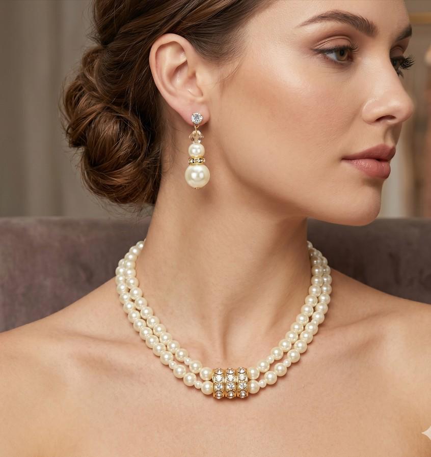 Layered Pearl Stone Necklace, Dainty Elegant Jewelry, Stackable Trendy Gift