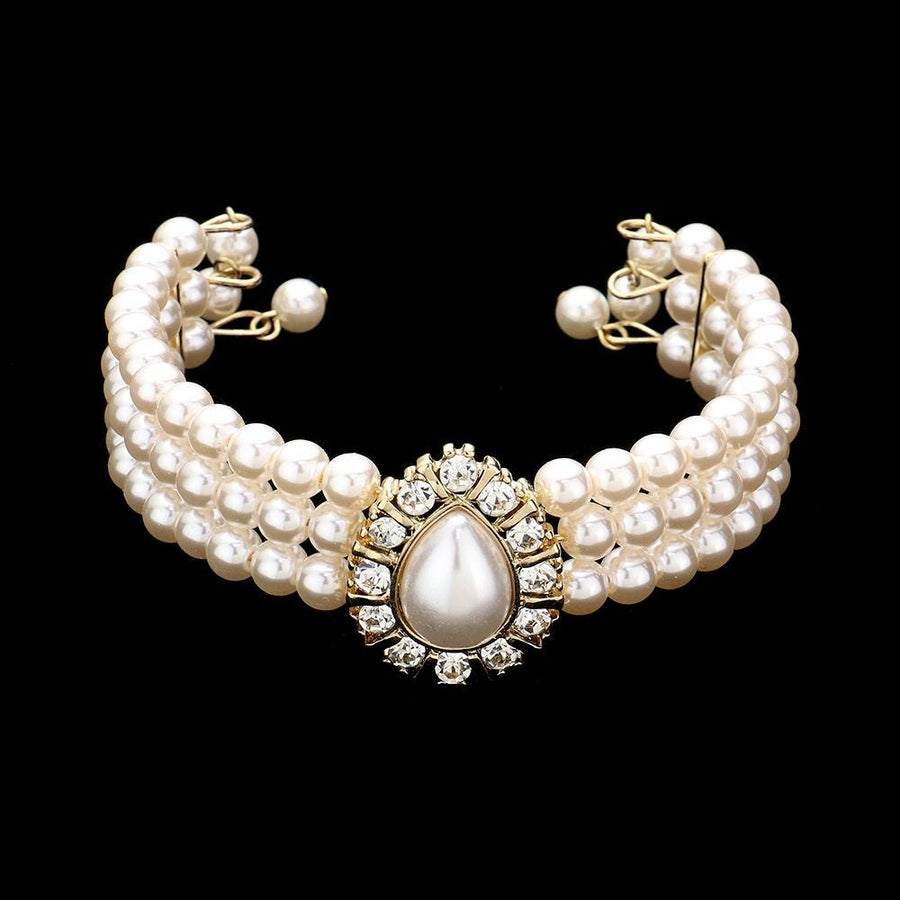 3-Piece Teardrop Pearl Choker Jewelry Set, Layered Necklace, Bridal Wedding Statement Choker