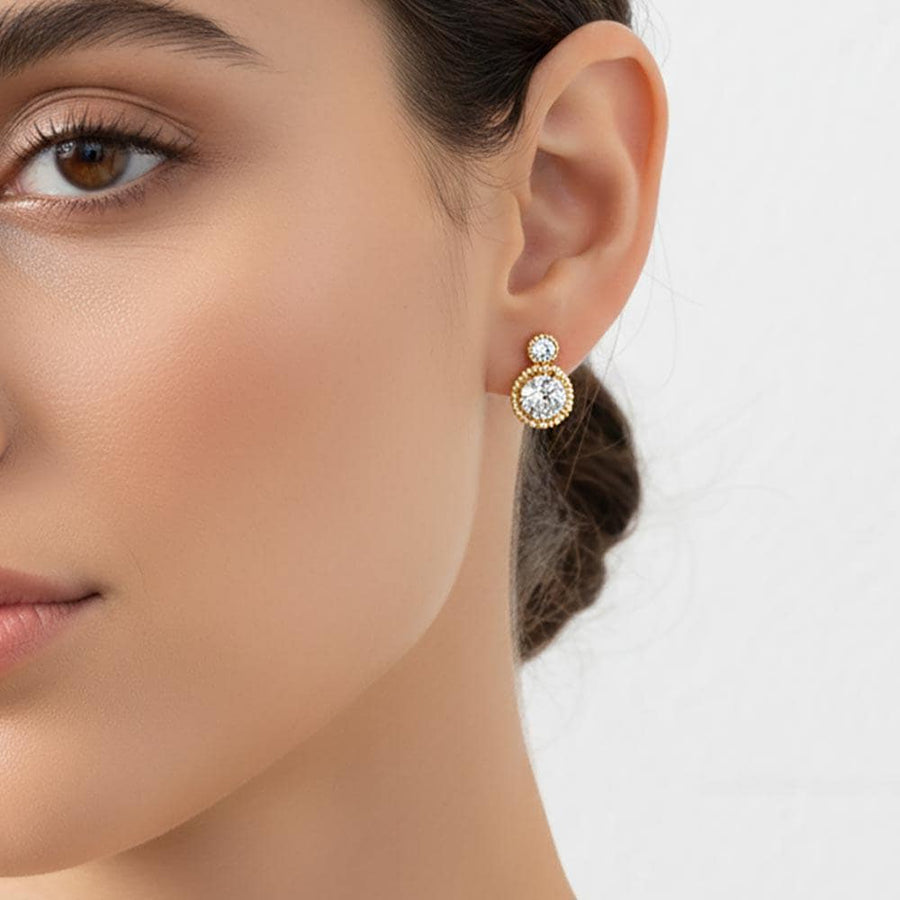 Gold Dipped Double Halo CZ Stud Earrings, Diamond Look Bridal Jewelry
