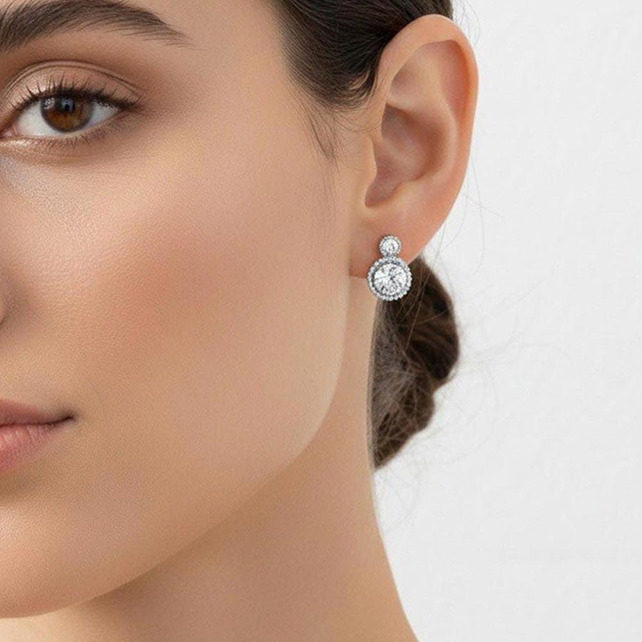 Gold Dipped Double Halo CZ Stud Earrings, Diamond Look Bridal Jewelry
