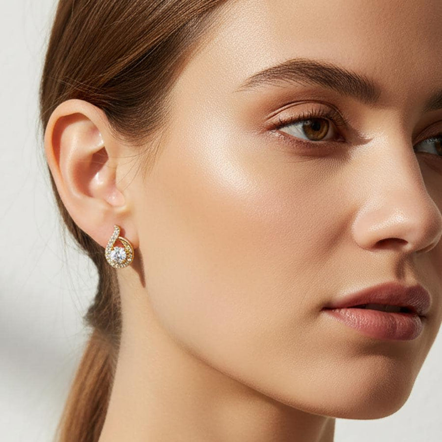 Gold Dipped CZ Halo Teardrop Stud Earrings, Bridal Wedding Sparkle Jewelry