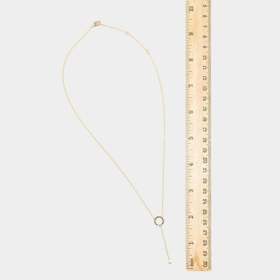 Gold Dipped CZ Pave Ring Pearl Drop Necklace, Minimalist Bridal Jewelry