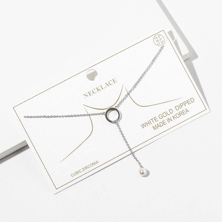 Gold Dipped CZ Pave Ring Pearl Drop Necklace, Minimalist Bridal Jewelry
