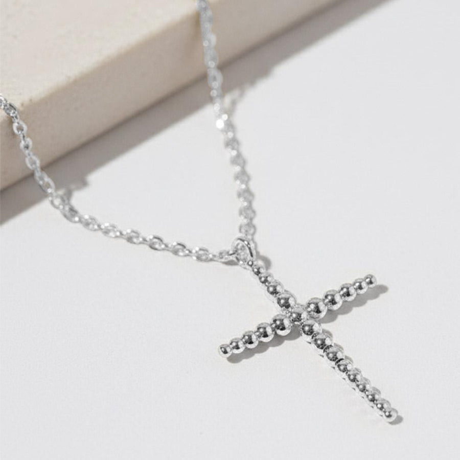 Gold Dipped Beaded Cross Pendant Necklace, Minimalist Faith Jewelry, Baptism Gift Her